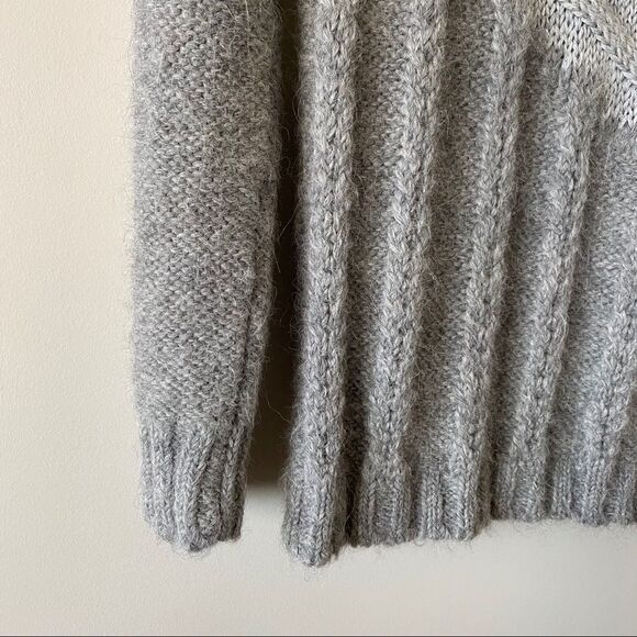 Nwot-Current Elliott Mixed Cable Knit Wool/Alpaca Blend Grey Metallic Sweater - Picture 5 of 9
